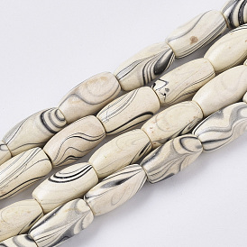 Dyed Natural Wooden Beads Strands, with Wavy Pattern, Lead Free, Column