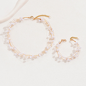 Ensembles de bijoux en laiton et perles d'imitation pour femme, bracelets et colliers multirangs