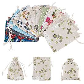 Polycotton(Polyester Cotton) Packing Pouches Drawstring Bags, Mixed Pattern
