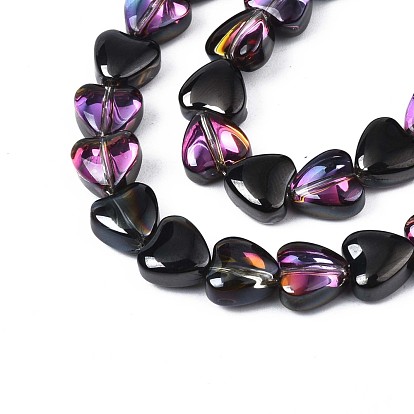 Electroplate Glass Beads Strands, Half Plated, Heart