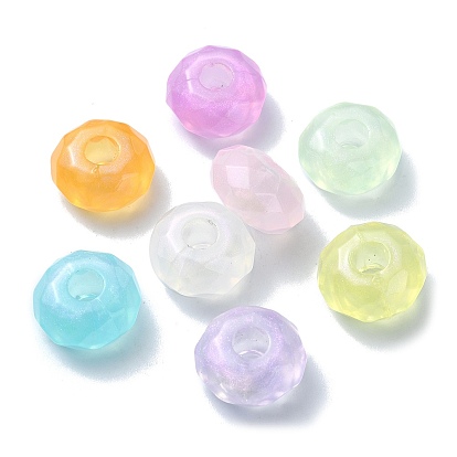 Opaque Acrylic European Beads, Large Hole Beads, Faceted, Flat Round