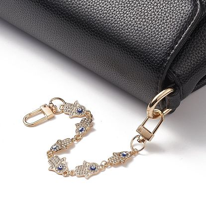 Alloy Rhinestone Enamel Hamsa Hand with Evil Eye Link Chain Bag Extender Chains, with Alloy Swivel Clasps