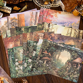 Retro Theme Scrapbook Paper, Vegetable Parchment & Munken Paper, for DIY Album Scrapbook, Greeting Card, Background Paper, Diary Decorative, Forest Pattern