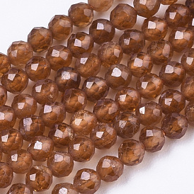 Hilos de perlas de granate naranja natural, facetados, rondo