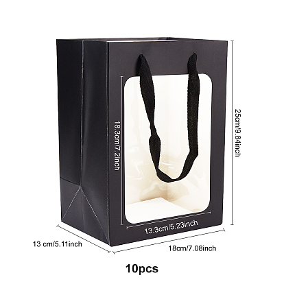 BENECREAT Kraft Paper Bags with Handle, with Cord Handles and Rectangle Window, for Retail Shopping Bag, Merchandise Bag, Gift and Party Bag, Rectangle