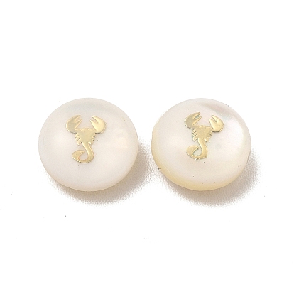 Natural Freshwater Shell Beads, Flat Round with Scorpion