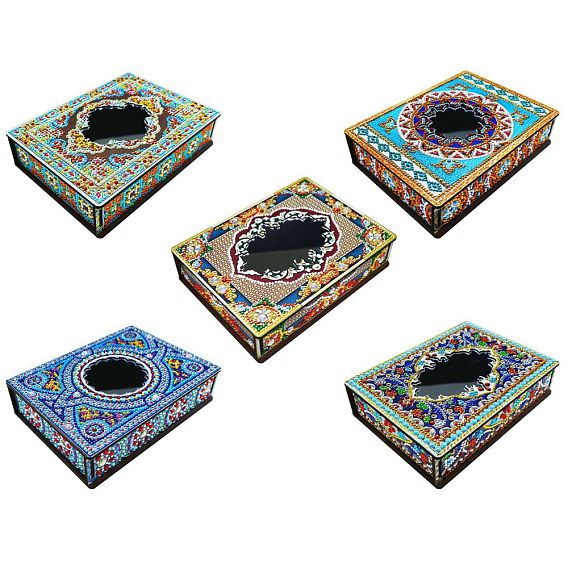 DIY Diamond Jewelry Box Kits, including Wooden Board with Mirror, Resin Rhinestones, Diamond Sticky Pen, Tray Plate and Glue Clay
