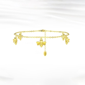925 bracelet de cheville en chaîne forçat en argent sterling avec pendentifs abeilles, bijoux pour femmes pour la plage d'été, avec cachet s