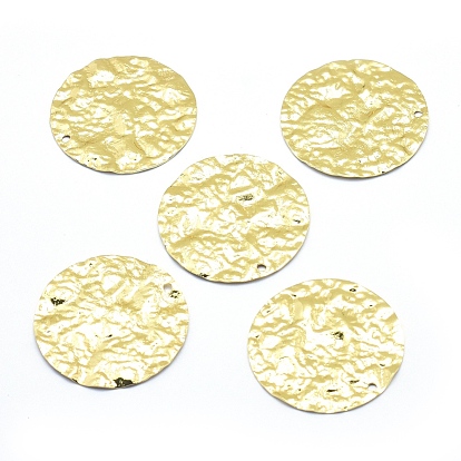 Brass Pendants, Lead Free & Cadmium Free & Nickel Free, Flat Round, Bumpy, Real 18K Gold Plated