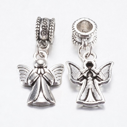 Tibetan Style Alloy European Dangle Charms, Large Hole Pendants, Angel