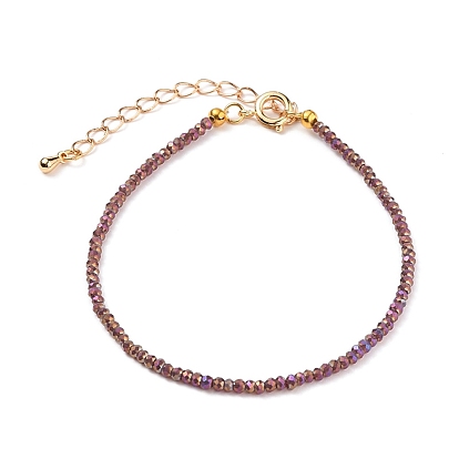 Faceted Electroplate Glass Beaded Bracelets, with Golden Plated Brass Spring Ring Clasps, Rondelle