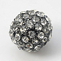 Alloy Rhinestone Beads, Grade A, Round, Gunmetal, Hole: 2mm