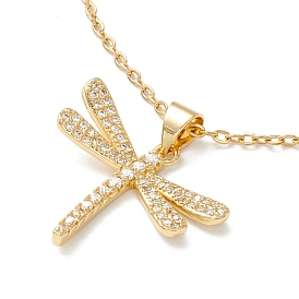 Clear Cubic Zirconia Dragonfly Pendant Necklace, 304 Stainless Steel Jewelry for Women