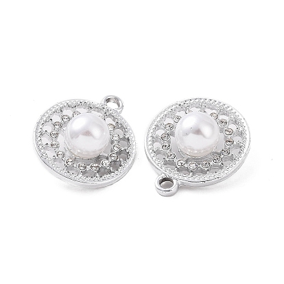 Colgantes de aleación de rhinestone, con cuentas de perlas de imitación de plástico abs, encanto, plano y redondo