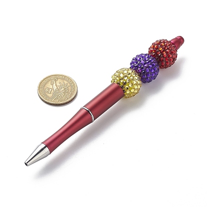 Plastic Beadable Pens, Press Ball Point Pens with Graduated Color Resin Rhinestone Beads