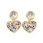 Boucles d'oreilles pendantes en forme de cœur avec oxyde de zirconium coloré, bijoux en laiton pour femmes