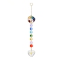 Natural & Synthetic Mixed Gemstone Tree with Glass Window Hanging Suncatchers, Golden Brass Tassel Pendants Decorations Ornaments