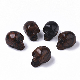 Perles d'obsidienne acajou naturel halloween, pas de trous / non percés, crane