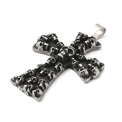 Halloween Titanium Steel Pendants, Cross with Skull & Heart Charm