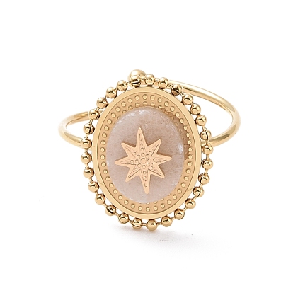 Anillo ovalado de piedras preciosas naturales con estrella abierta, real 24 k chapado en oro 304 joyas de acero inoxidable para mujer