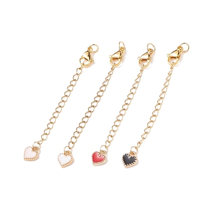 304 Stainless Steel Chain Extenders with Heart Alloy Enamel Charm, with Lobster Claw Clasps, Golden