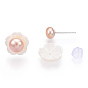 Natural Pearl & White Shell Flower Stud Earrings, with 925 Sterling Silver Pins