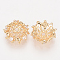 Brass Fancy Bead Caps, with Cubic Zirconia, Nickel Free, Real 18K Gold Plated, Flower