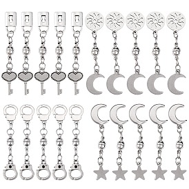 20 Sets 4 Style Round Brass Magnetic Clasps, with 304 Stainless Steel Charms & Jump Rings