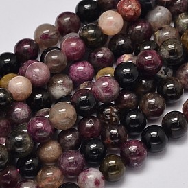 Round Natural Tourmaline Beads Strands, Grade AB, Slight Red