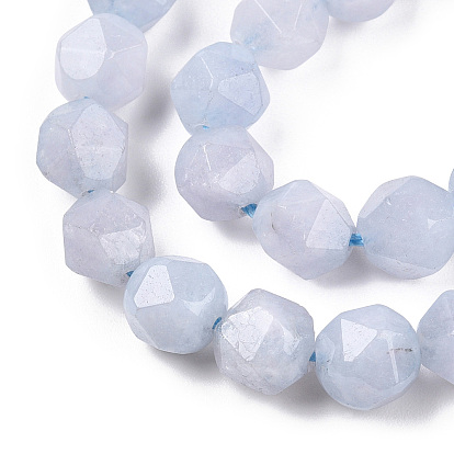 Natural Aquamarine Beads Strands, Star Cut Round Beads, Faceted, Grade AAA