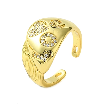 Brass Micro Pave Cubic Zirconia Open Cuff Ring, Heart Love