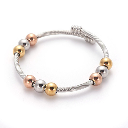 304 ensembles de bijoux avec bracelets dynamométriques et bagues en acier inoxydable, avec des billes rondes