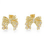 Bowknot Brass Clear Cubic Zirconia Stud Earrings for Women, Nickel Free