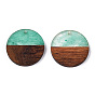 Transparent Resin & Walnut Wood Pendants, with Glitter Powder, Flat Round Charms