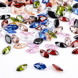 Cubic Zirconia Pointed Back Cabochons, Faceted, Horse Eye
