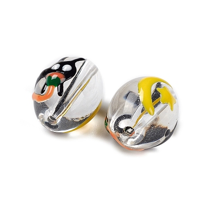 Transparent Glass Beads, with Enamel, Oval with Star & Rabbit