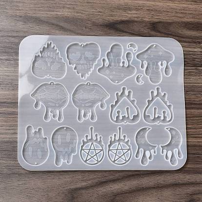 DIY Halloween Theme Melting Stuffs Pendant Silicone Molds, Resin Casting Molds, for UV Resin & Epoxy Resin Jewelry Making