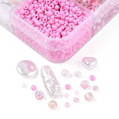 Kit de recherche de fabrication de bijoux en perles abs et acryliques de style bricolage, coeur & baril & rond & plat rond & imitation perle