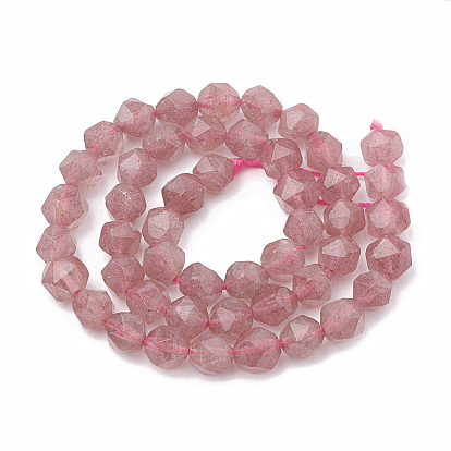Perlas de cuarzo natural de fresa hebras, cuentas redondas con corte de estrella, facetados