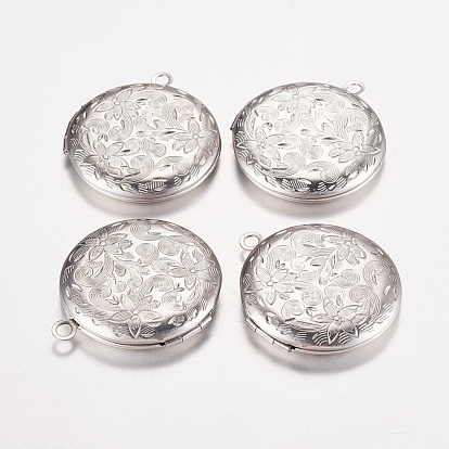 316 inoxydable pendentifs médaillon en acier, cadre de photo charmant pour colliers, plat et circulaire avec fleur
