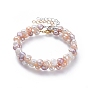 Ensembles de bracelets en perles d'eau douce naturelles, bracelets empilables, avec chaîne d'extension en fer, Accessoires en laiton, couleur mixte