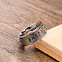 Rainbow Color Pride Flag Rune Words Odin Norse Viking Amulet Enamel Rotating Ring, Stainless Steel Fidge Spinner Ring for Stress Anxiety Relief