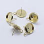Brass Stud Earring Settings, with Loop, Flat Round