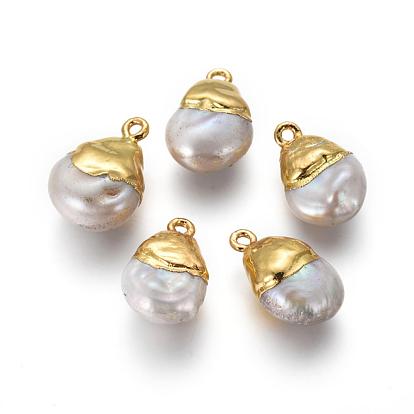 Natural Cultured Freshwater Pearl Pendants, with Brass Findings, Drop