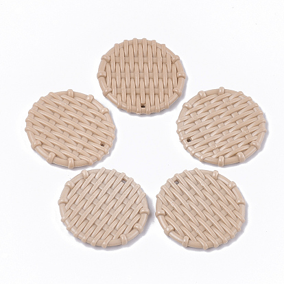 Acrylic Pendants, Imitation Woven Rattan Pattern, Flat Round
