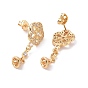 Brass Micro Pave Clear Cubic Zirconia Stud Earring Findings, with Ear Nuts, for Half Drilled Beads, Flower, Cadmium Free & Lead Free