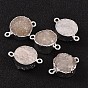 Flat Round Plated Natural Druzy Quartz Links Connectors, with Silver Color Plated Brass Finding, 22~23x15~16x5~6mm, Hole: 2mm