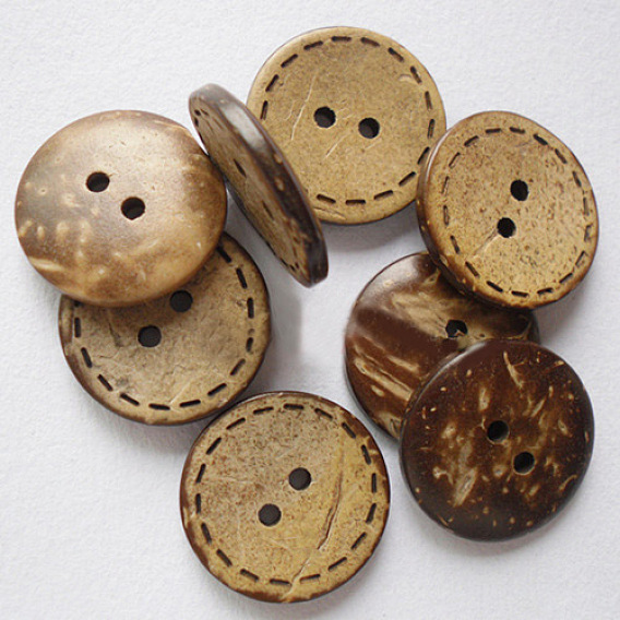 Круглыми 2-луночное кнопки, Кокосовые Пуговицы, 20 мм