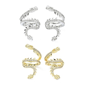 Rack Plating Brass Micro Pave Cubic Zirconia Cuff Earring, Cadmium Free & Lead Free, Long-Lasting Plated, Dragon