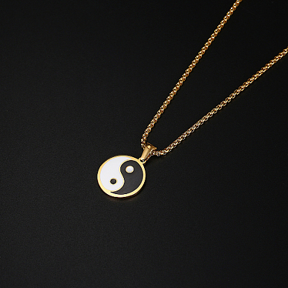 Colliers avec pendentif yin yang en acier inoxydable et émail pour femmes